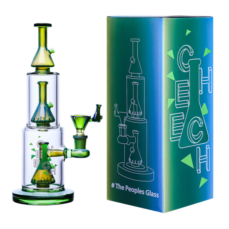 Green Color 3 Layer Water Pipes Beaker Glass Bongs For Sale