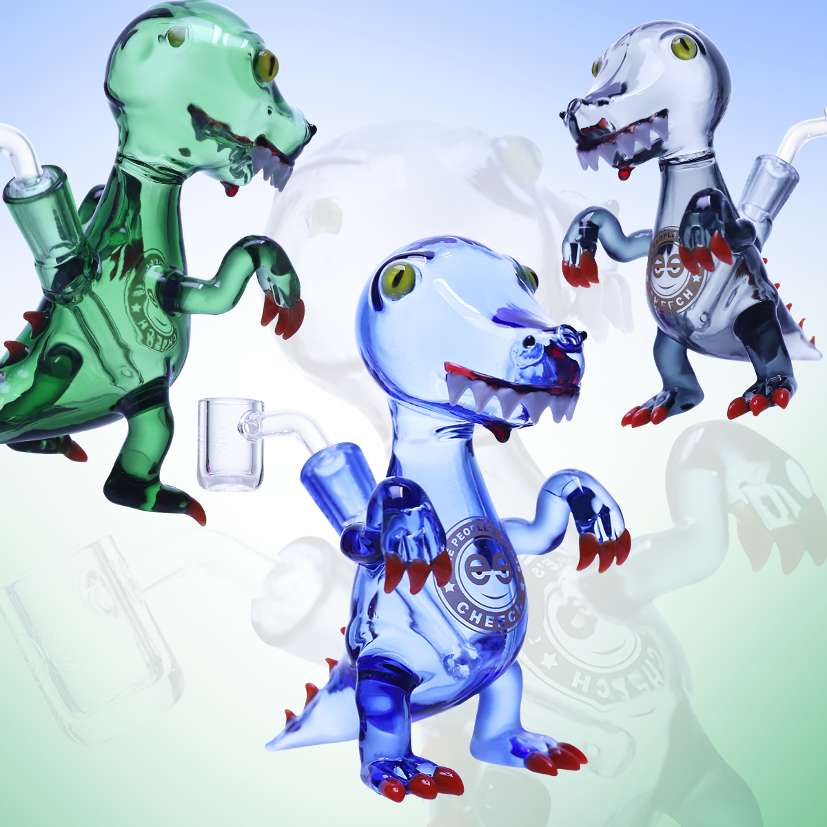 6" Playful glass dinosaur dab rig